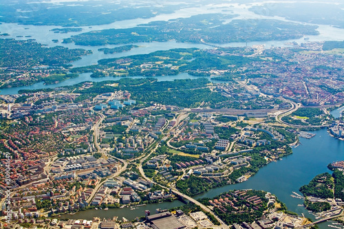 Aerial shot over Solna Lidingo Sweden photo