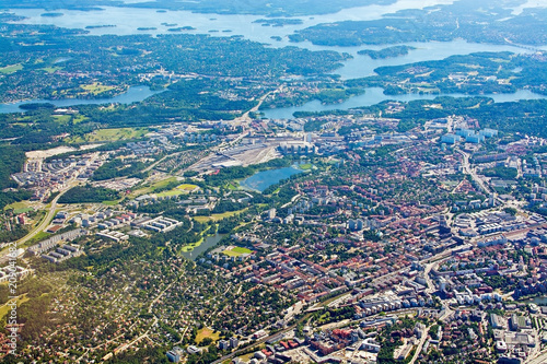 Aerial shot over Solna Sundbyberg Stockholm