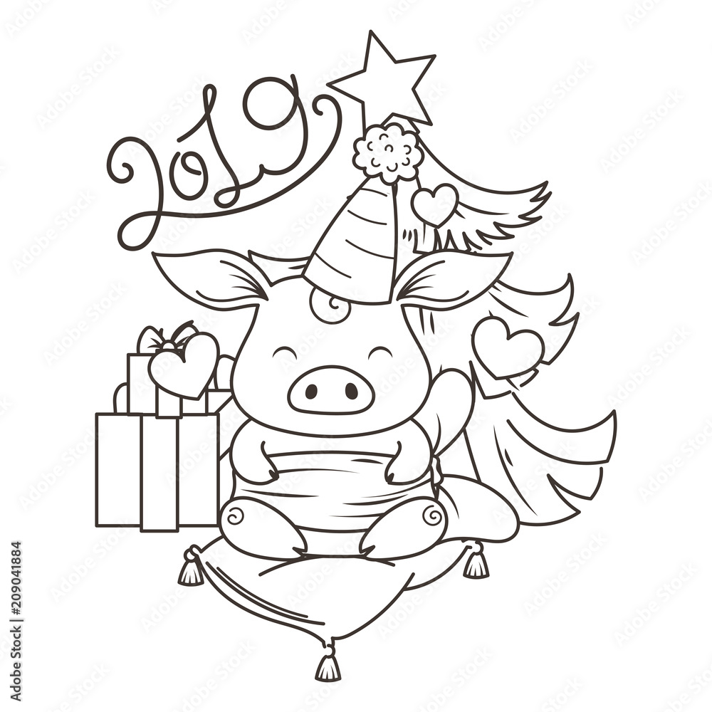 Cute cartoon pig in love. Symbol of New 2019 Year Cute cartoon pig in love. Symbol of New 2019 Year