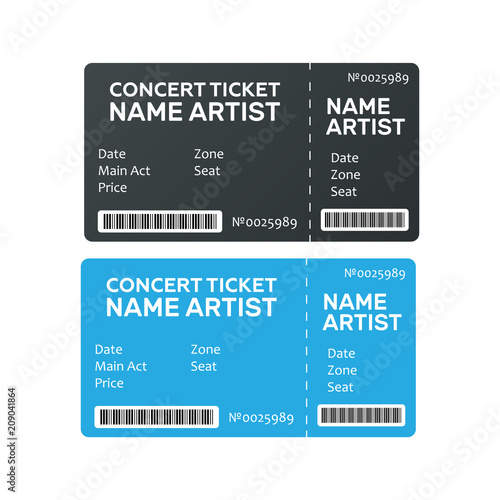 Music, Dance, Live Concert tickets templates. Ticket for event.