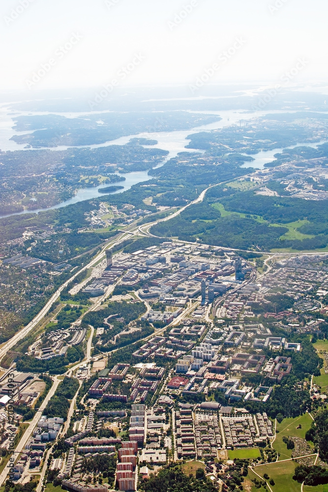 Aerial shot over IT center Kista Stockholm
