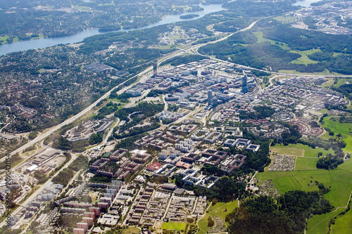 Aerial shot over IT center Kista Stockholm