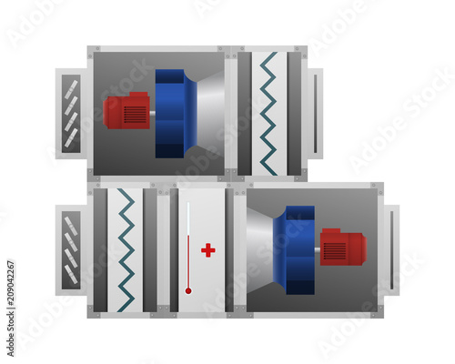 Air handler vector illustration. Technical image. Fan, filter and heating unit.