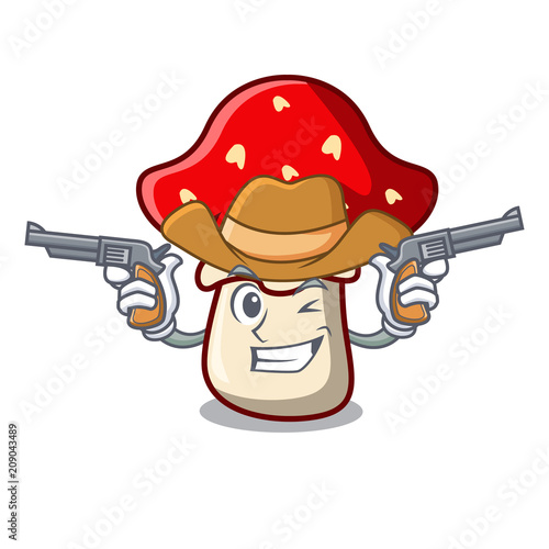 Cowboy amanita mushroom character cartoon
