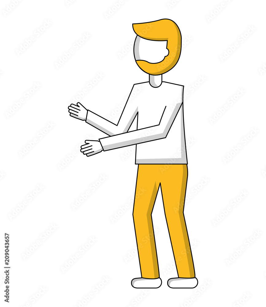 man cartoon standing character gesture arms vector illustration
