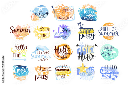 Summer Vacation Promo Signs Colorful Set
