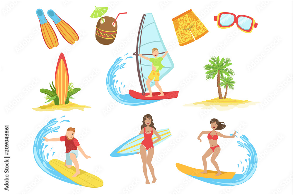 Surfing Vacation Icon Set
