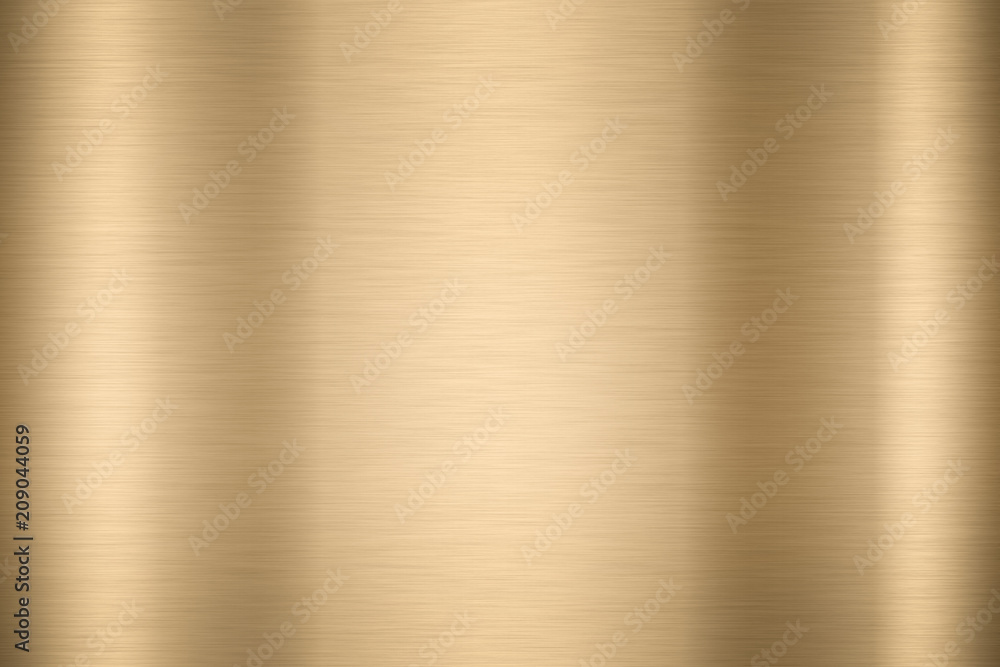 Shiny smooth foil metal Gold color background Bright vintage Brass plate chrome element texture concept simple bronze leaf panel hard backdrop design, light polished steel banner wallpaper. ilustración de Stock