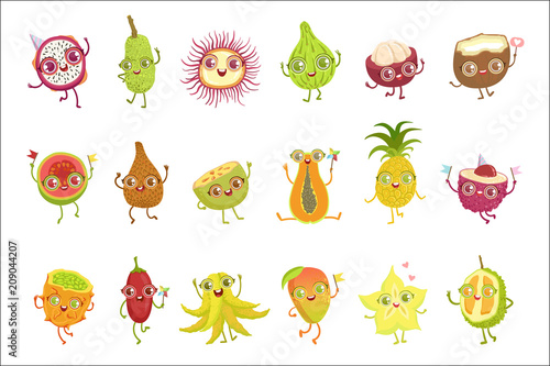 Tropical Fruits Girly Cartoon Characters Set
