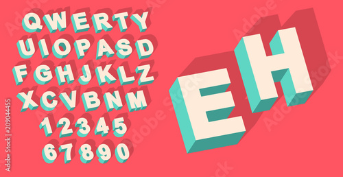 Vector of Vintage type alphabet with 3d threedimentional effect and shadow