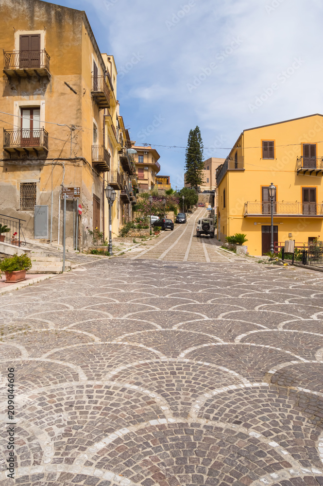 Rising street paving with motifs in the city of Castel di Tusa