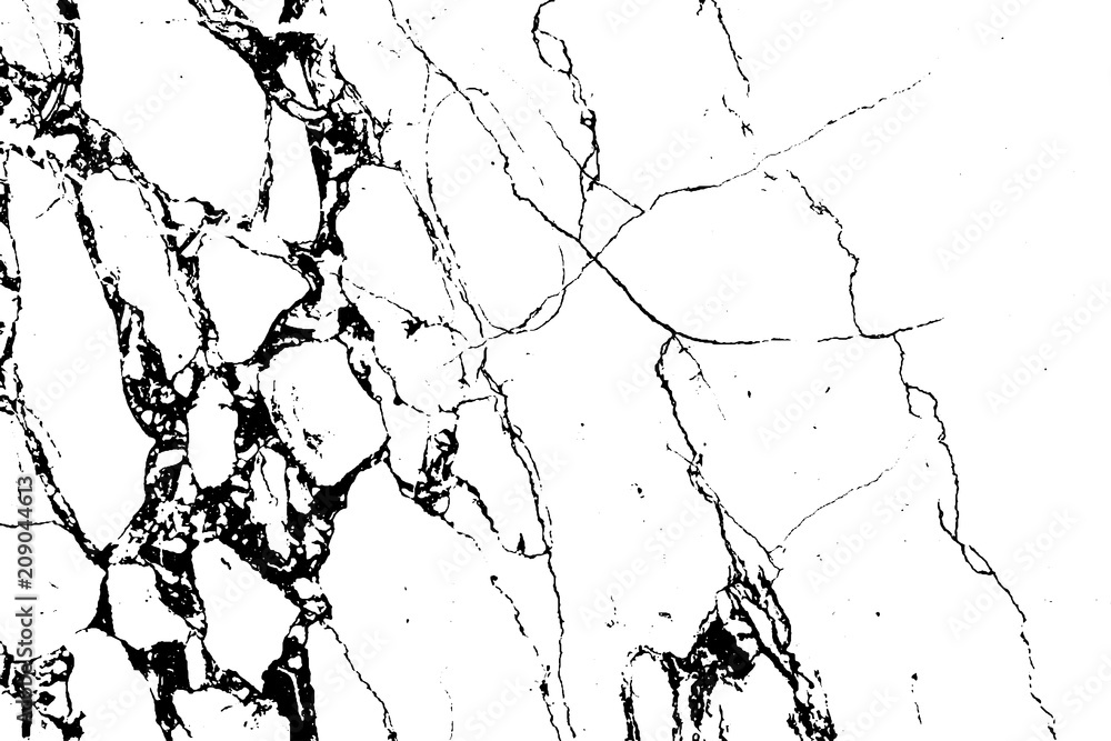 Naklejka premium Black marble cracks vector grunge texture overlay. Natural stone pattern isolated on white background.