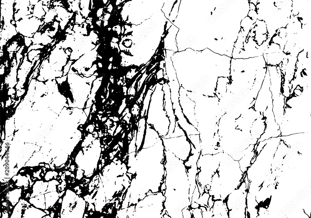 Fototapeta premium Black marble cracks vector grunge texture overlay. Natural stone pattern isolated on white background.