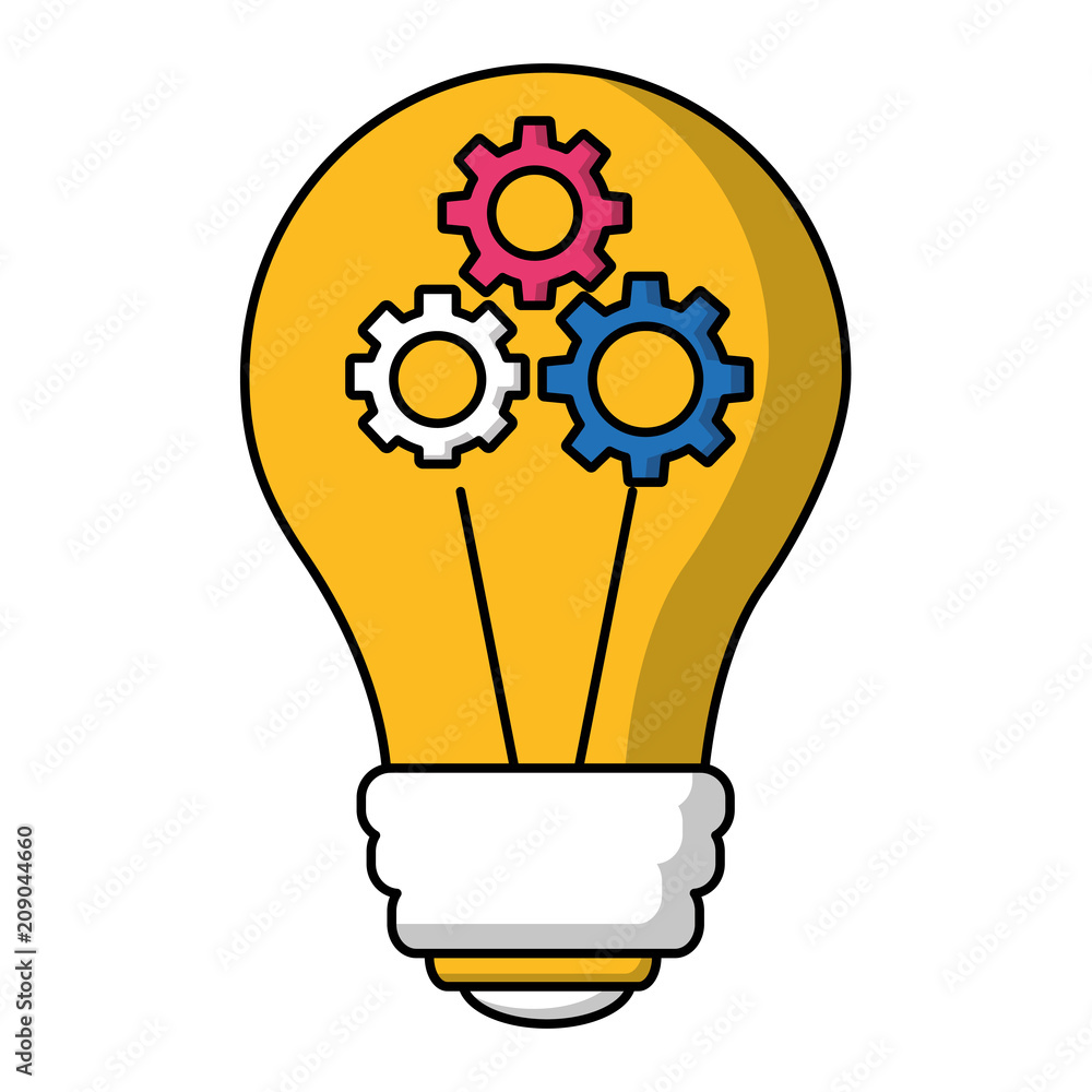 bulb idea creativity with gears inside teamwork vector illustration