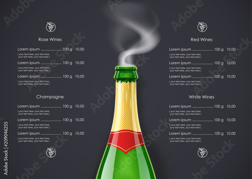 Champagne Wine bottle with smoke concept design for Wines list