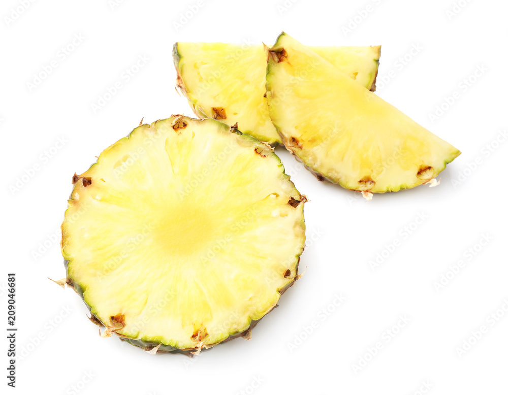Slices of fresh pineapple on white background Slices of fresh pineapple on white background