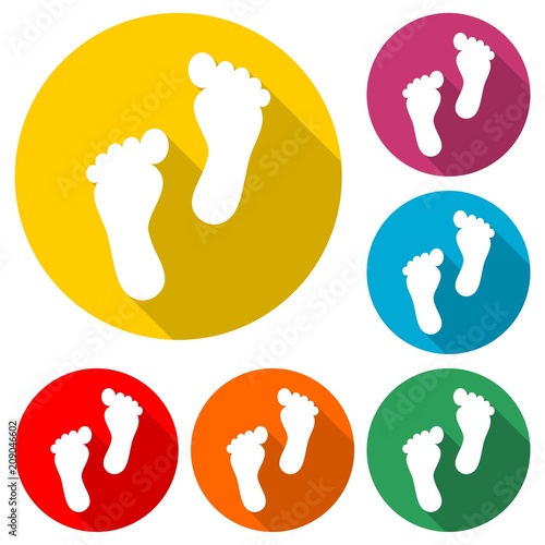 Two footprint icon, color icon with long shadow