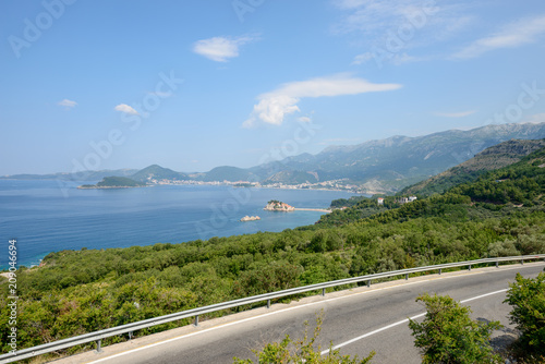 Scenic view of Montenegro coast from Sveti Stefan towards Budva.