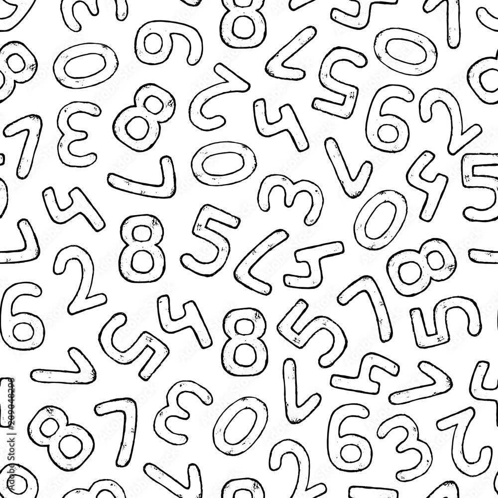 Vector seamless pattern of hand drawn numbers.