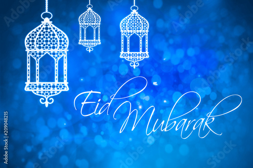 Eid Mubarak greeting for Islamic Holidays, Eid Al-Fitr and Eid Al-Adha. photo