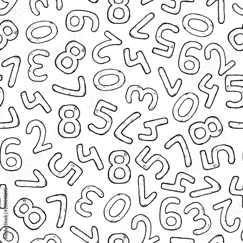 Vector seamless pattern of hand drawn numbers.