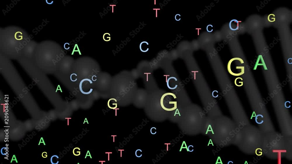 ATCG four basic nucleotides in DNA.Scrolling DNA molecule background.3d ...