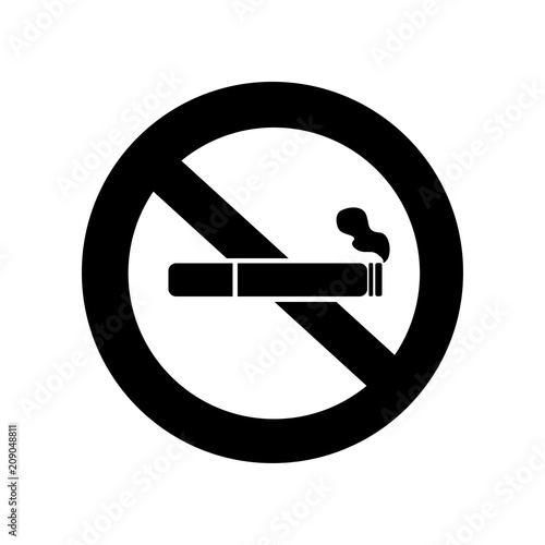 NO SMOKING sign. Cigarette icon with filter and smoke in black crossed out circle. Vector.