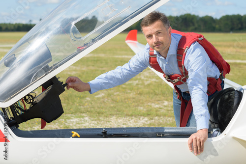 glider pilot during preflight inspection photo