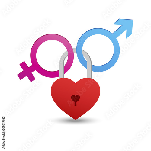 male and female symbol with padlock heart. love concepts