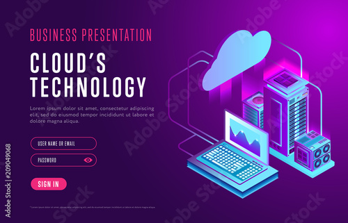 Stylish design of business presentation on web page telling about technology of cloud storage database
