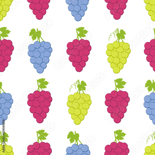 Seamless pattern with colorful grapes on the white background.