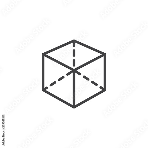 3d Cube with projection outline icon. linear style sign for mobile concept and web design. Axis simple line vector icon. Symbol, logo illustration. Pixel perfect vector graphics