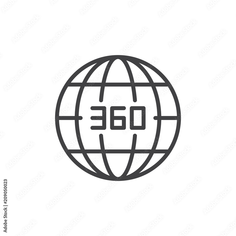 360 degrees view outline icon. linear style sign for mobile concept and web design. Globe simple line vector icon. Symbol, logo illustration. Pixel perfect vector graphics 360 degrees view outline icon. linear style sign for mobile concept and web design. Globe simple line vector icon. Symbol, logo illustration. Pixel perfect vector graphics