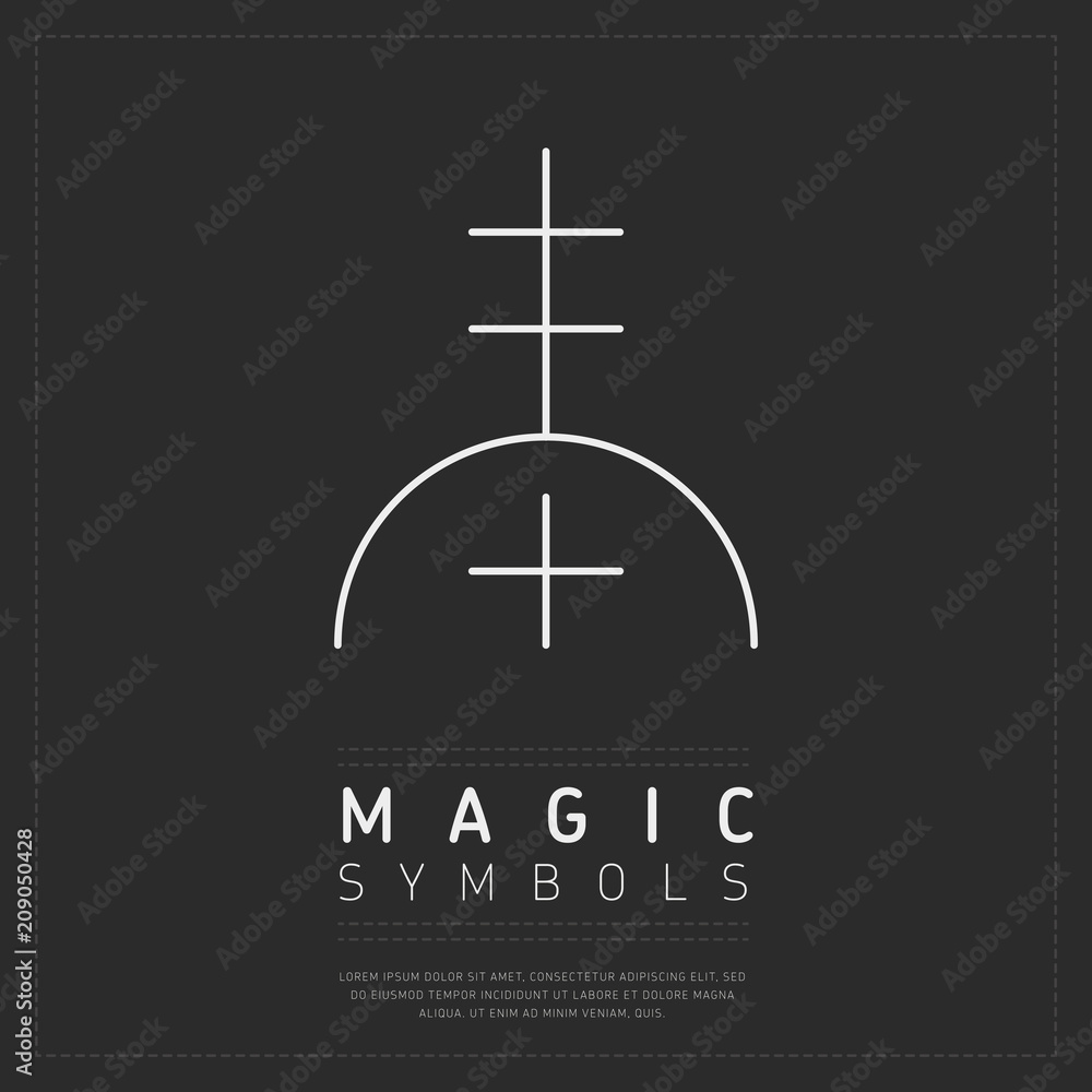 Simple design of white geometric symbol for magical sorcery on gray