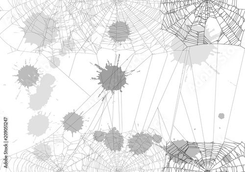background with spider webs and blots isolated on white