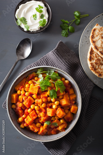 sweet potato and chickpea curry with naan bread