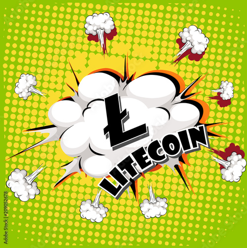 Cryptocurrency icon with retro comic style on green background:LTC icon