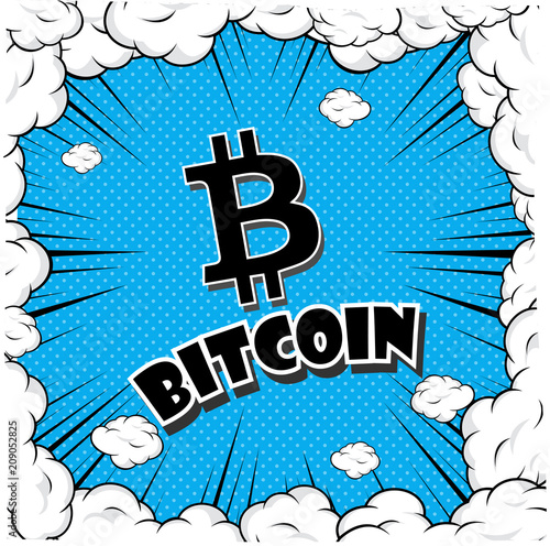 Cryptocurrency icon with retro comic style on Blue background:BTC icon