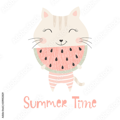 Cute kitty with watermelon