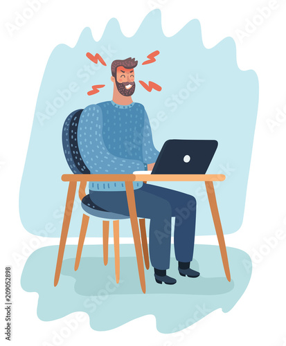 Angry office man character. Hard work. 