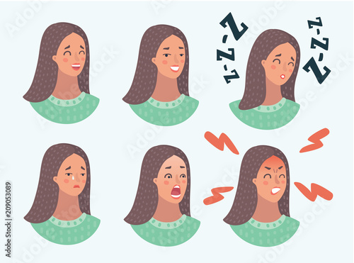 Set of woman's emotions. Facial expression. 