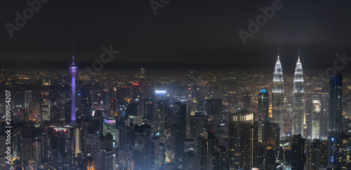 NIght view from high angle of Kuala Lumpur city centre