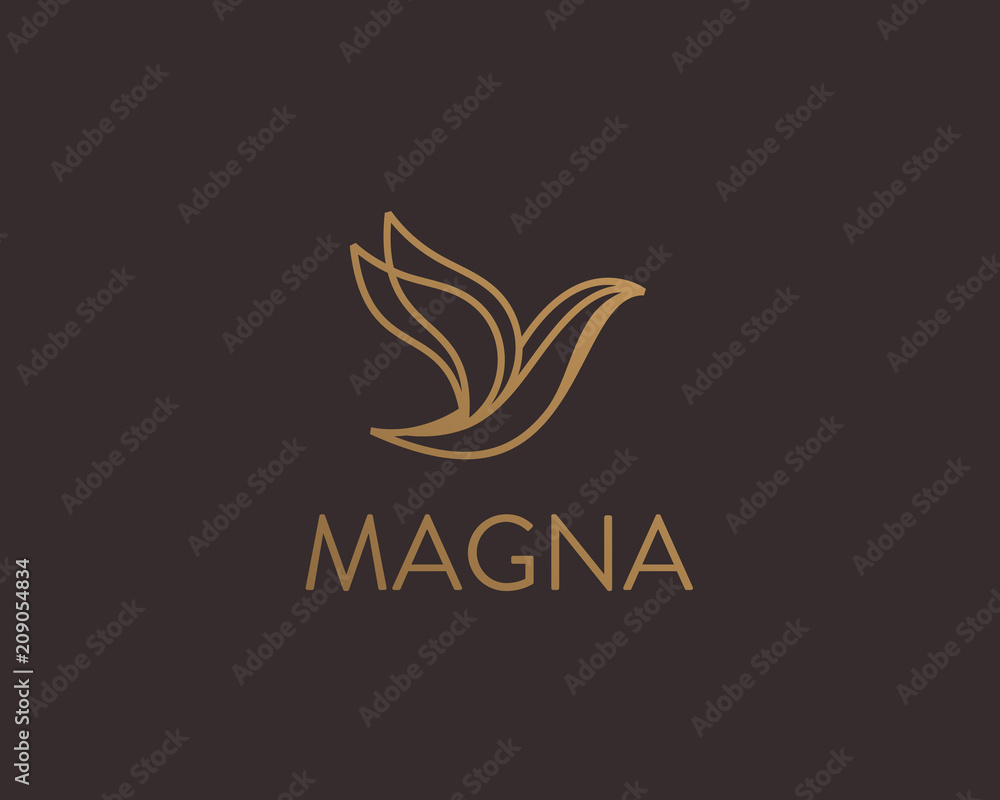 Abstract bird logo design. Premium linear dove freedom vector logotype Abstract bird logo design. Premium linear dove freedom vector logotype