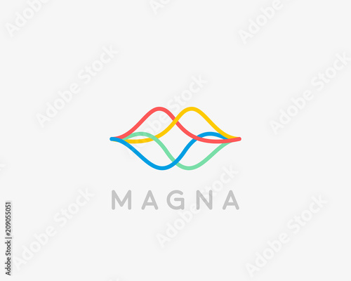 Abstract linear color lips logotype. Wave sound speech vector logo