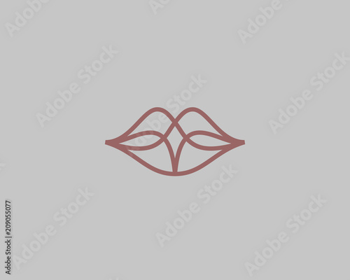 Abstract linear color lips logotype. Wave sound speech vector logo