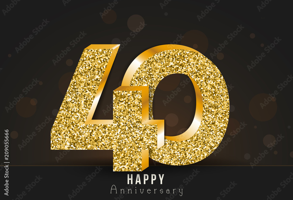 40 - year happy anniversary banner. 40th anniversary gold logo on dark