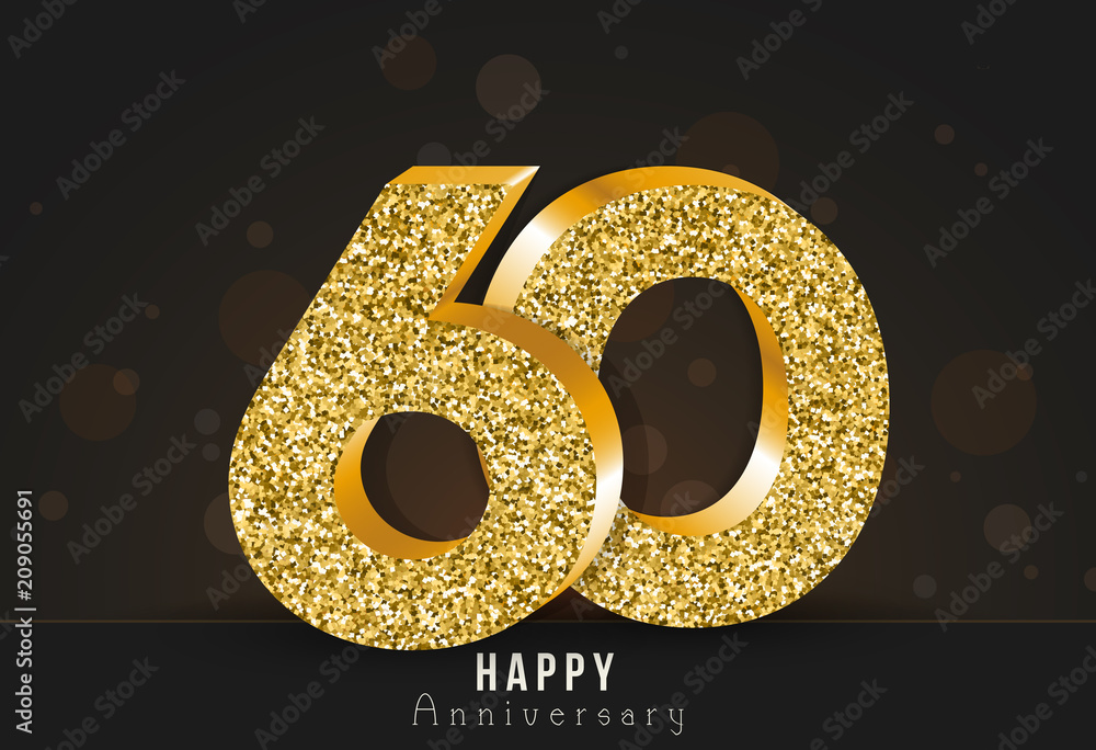 60 - year happy anniversary banner. 60th anniversary gold logo on dark ...