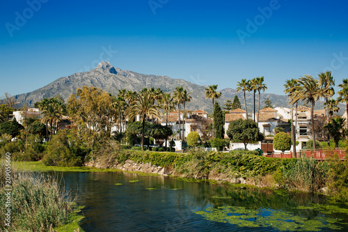 View from suspension footbridge over the Rio Verde near from Puerto Banús, Spain.