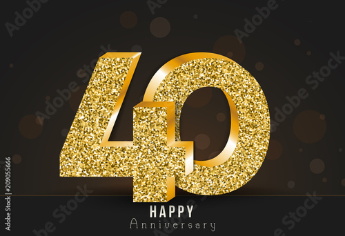 40 - year happy anniversary banner. 40th anniversary gold logo on dark background.