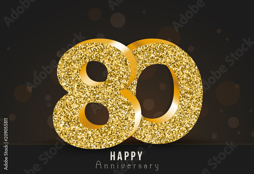 80 - year happy anniversary banner. 80th anniversary gold logo on dark background.